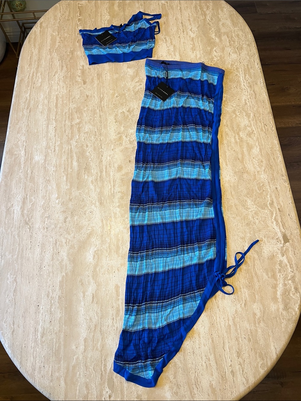 JLUXLABEL Blue Striped Maxi Skirt Set